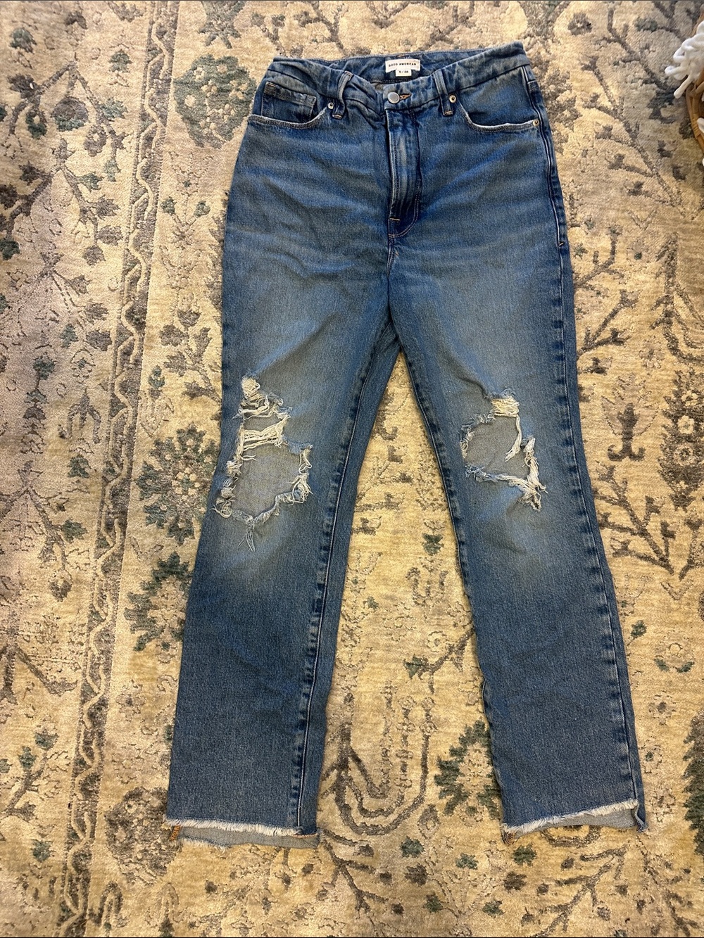 Good American Relaxed Fit Distressed Blue Jeans